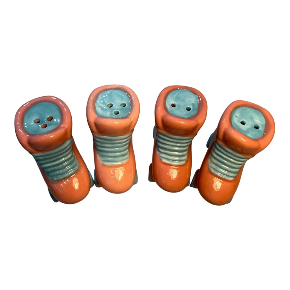 Retro Boot Salt & Pepper Shakers Set (4 Pc) Orange Teal Kitchen Decor